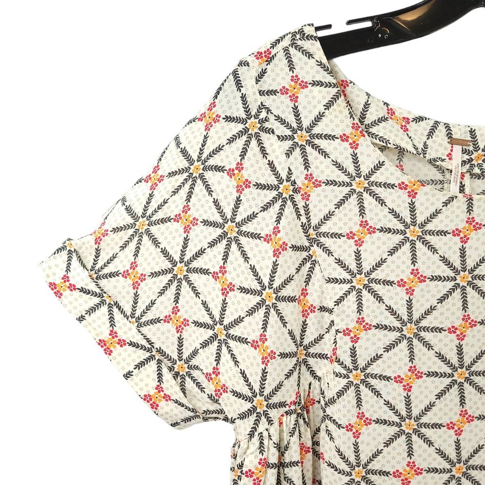 Free People Geometric Floral Tunic Trapeze Dress S High Low White Orange Boho - Picture 10 of 16